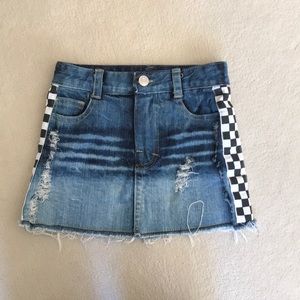 Girl's Raw Edge Denim Skirt w/ check taping